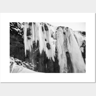 Closeup of Frozen Waterfall, Iceland B&W Posters and Art